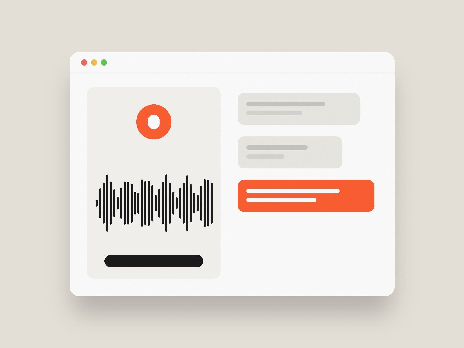 Illustration of a voice call interface with a waveform and call summary cards
